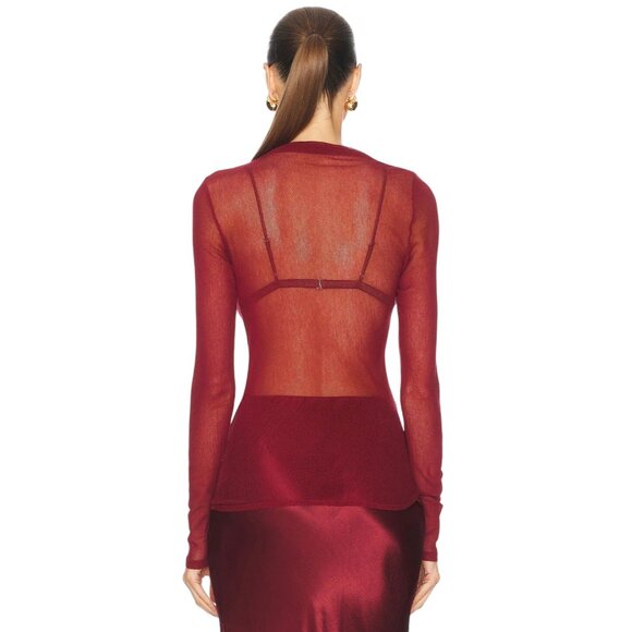 Enza Costa Long Sleeve Slash Top in Ruby Small New Womens Mesh Blouse - Picture 2 of 16